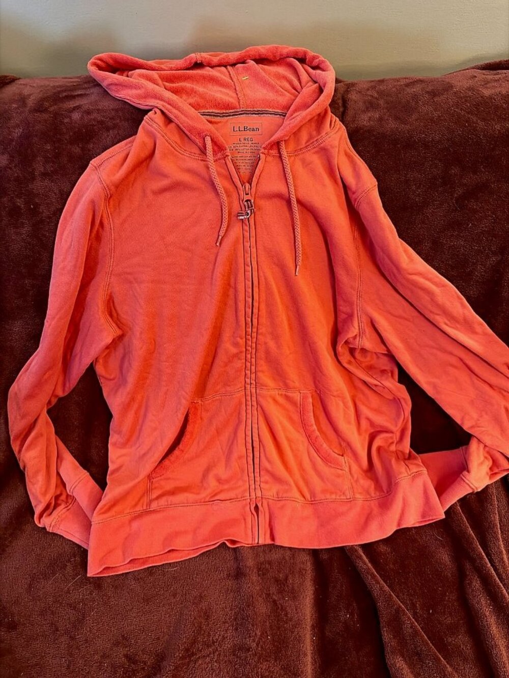 L.L.Bean Women's Full-Zip Hooded Sweatshirt Hoodie Coral Size L Regular 269819